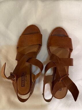 PIKOLINOS Brown Leather Wrap-Strap Sandals